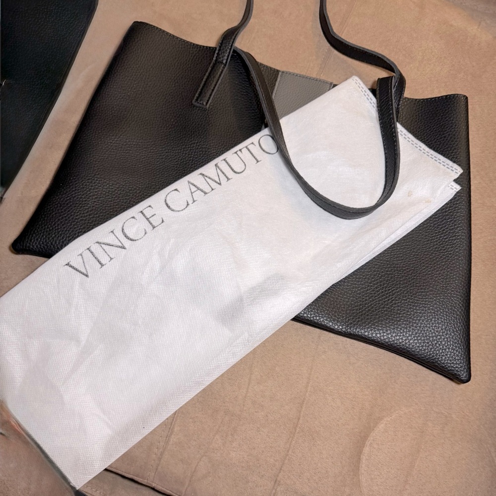 Vince Camuto Simple Black Faux Leather Luck Tote